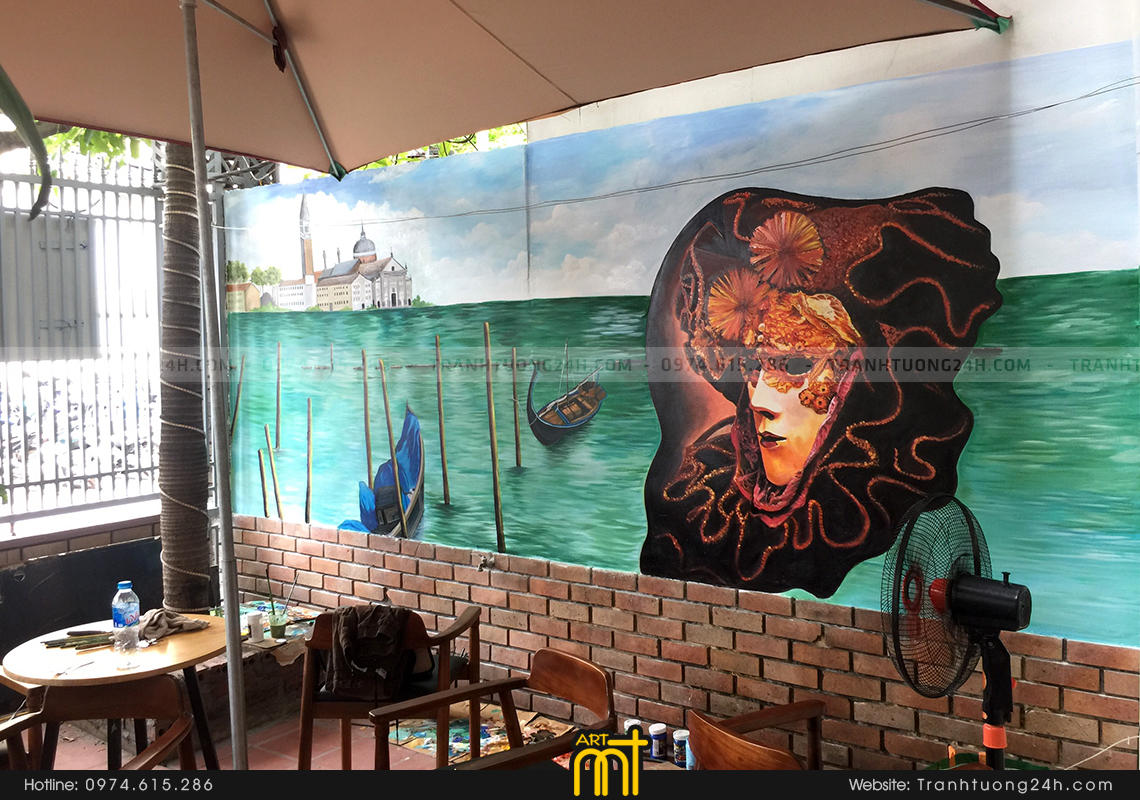 Vẽ tranh tường nhà hàng cafe Biscardo D9b Giảng Võ