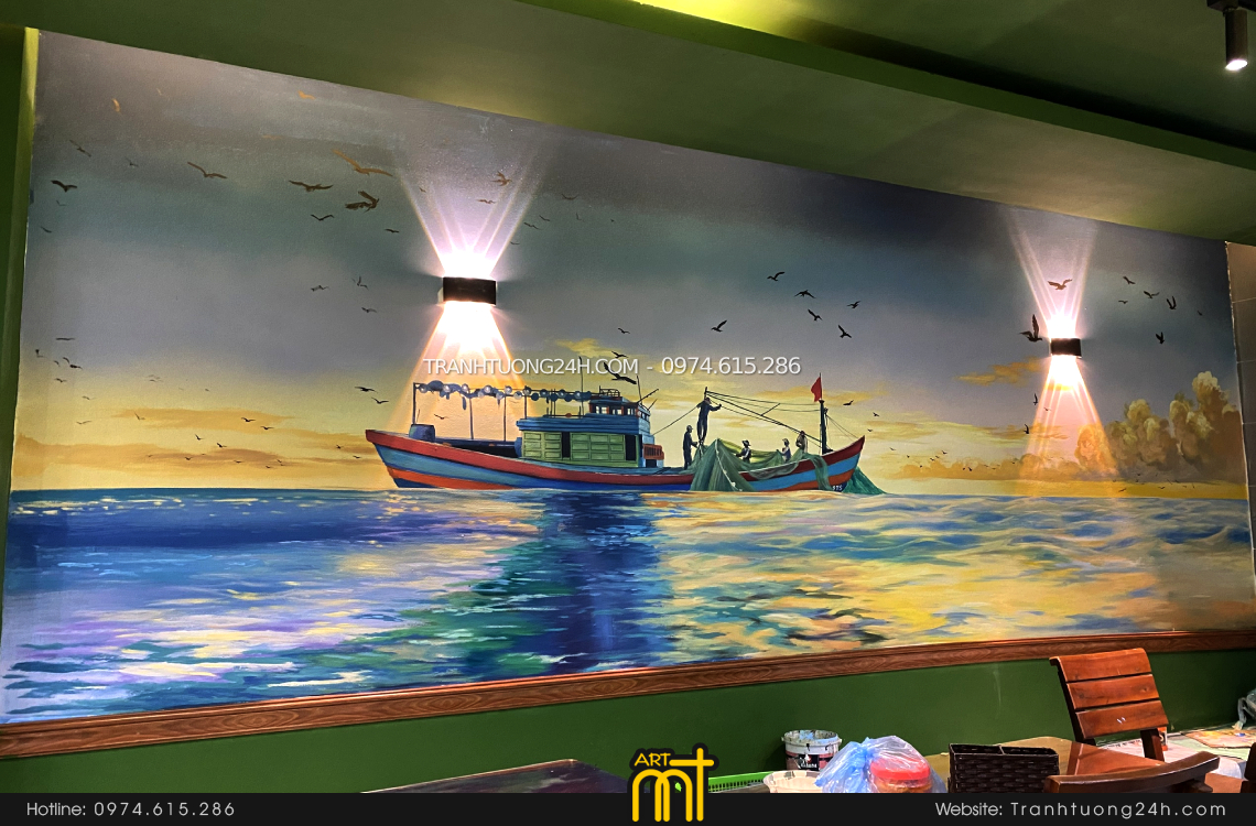 tranh tường rẻ đẹp quán hải sản 21 ở hà nội 